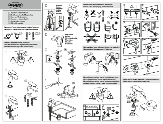 Náhled návodu: AQUALINE<br /> Návod pro stojánkové a vodovodní baterie