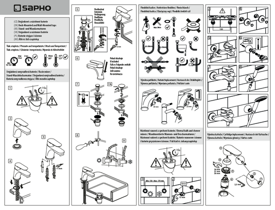 Náhled návodu: SAPHO<br /> Manual for deck-monted and wall-mounted taps